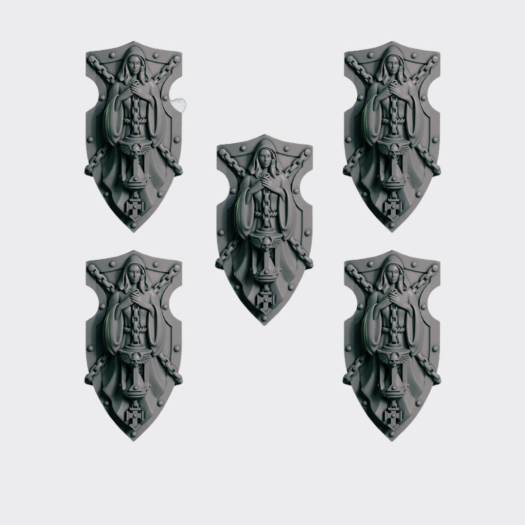 Escudos Eternal Crusaders B — bits de conversión sci-fi grimdark de Greytide Studio, resina 32mm sin pintar