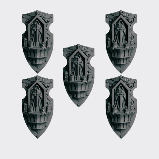 Escudos Eternal Pilgrims B — bits de conversión sci-fi grimdark de Greytide Studio, resina 32mm sin pintar