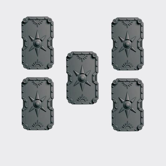 Escudos F — bits de conversión sci-fi grimdark de Greytide Studio, resina 32mm sin pintar