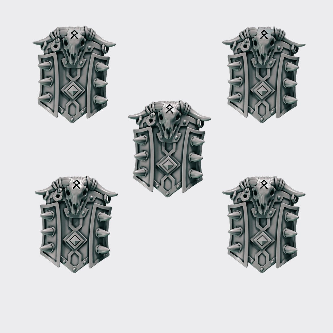 Escudos Primal Hounds C — bits de conversión sci-fi grimdark de Greytide Studio, resina 32mm sin pintar