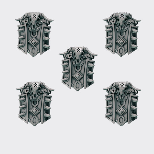 Escudos Primal Hounds C — bits de conversión sci-fi grimdark de Greytide Studio, resina 32mm sin pintar