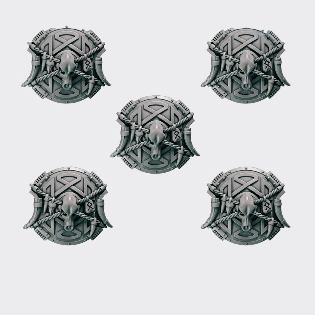 Escudos Primal Hounds D — bits de conversión sci-fi grimdark de Greytide Studio, resina 32mm sin pintar