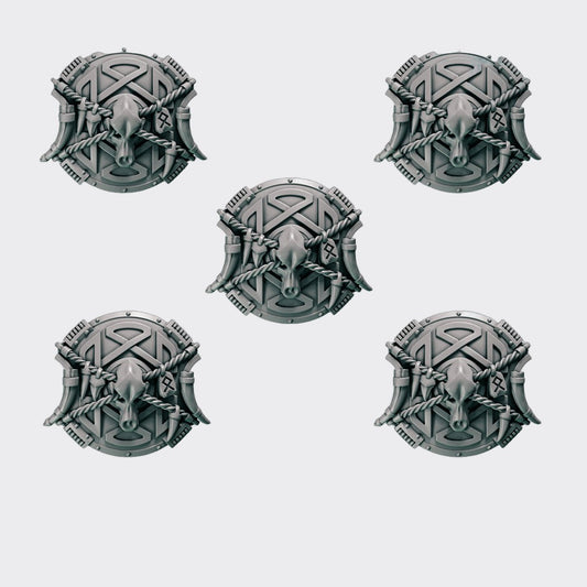 Escudos Primal Hounds D — bits de conversión sci-fi grimdark de Greytide Studio, resina 32mm sin pintar