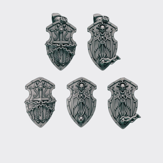 Escudos Terminator Eternal Pilgrims — bits de conversión sci-fi grimdark de Greytide Studio, resina 32mm sin pintar