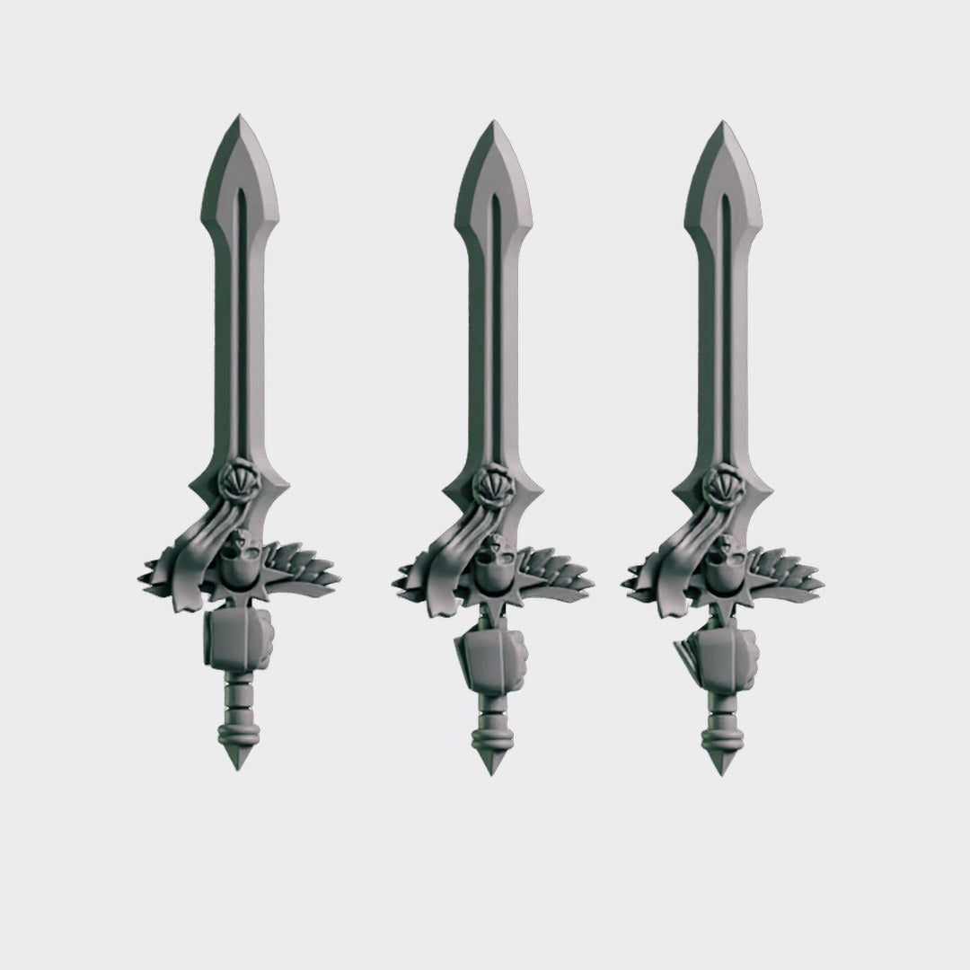 Espadas Eternal Pilgrims B — bits de conversión sci-fi grimdark de Greytide Studio, resina 32mm sin pintar
