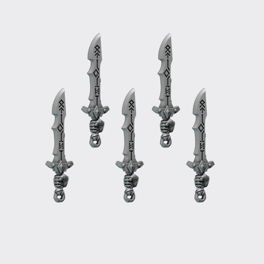 Espadas Primal Hounds D — bits de conversión sci-fi grimdark de Greytide Studio, resina 32mm sin pintar