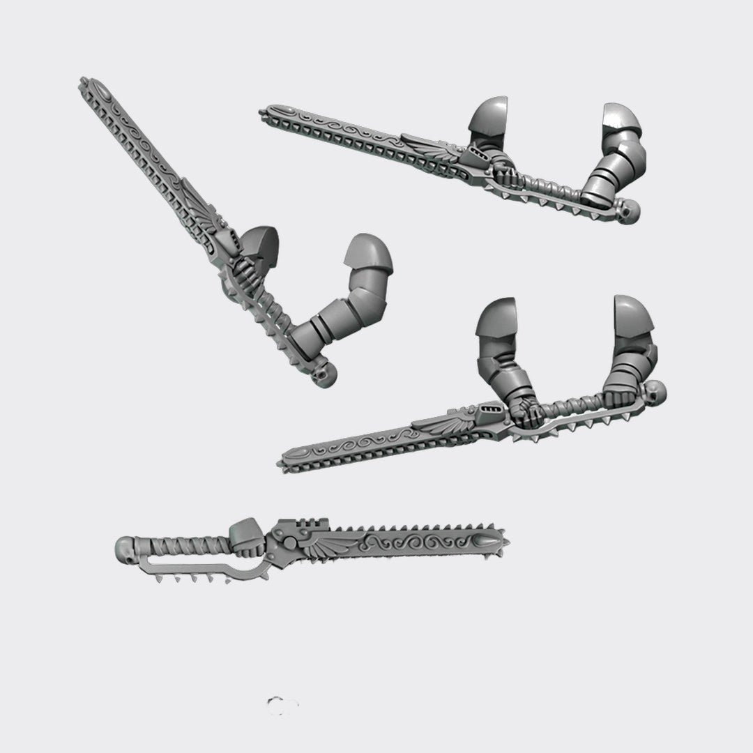 Espadas sierra Crimson Lords  B — bits de conversión sci-fi grimdark de Greytide Studio, resina 32mm sin pintar