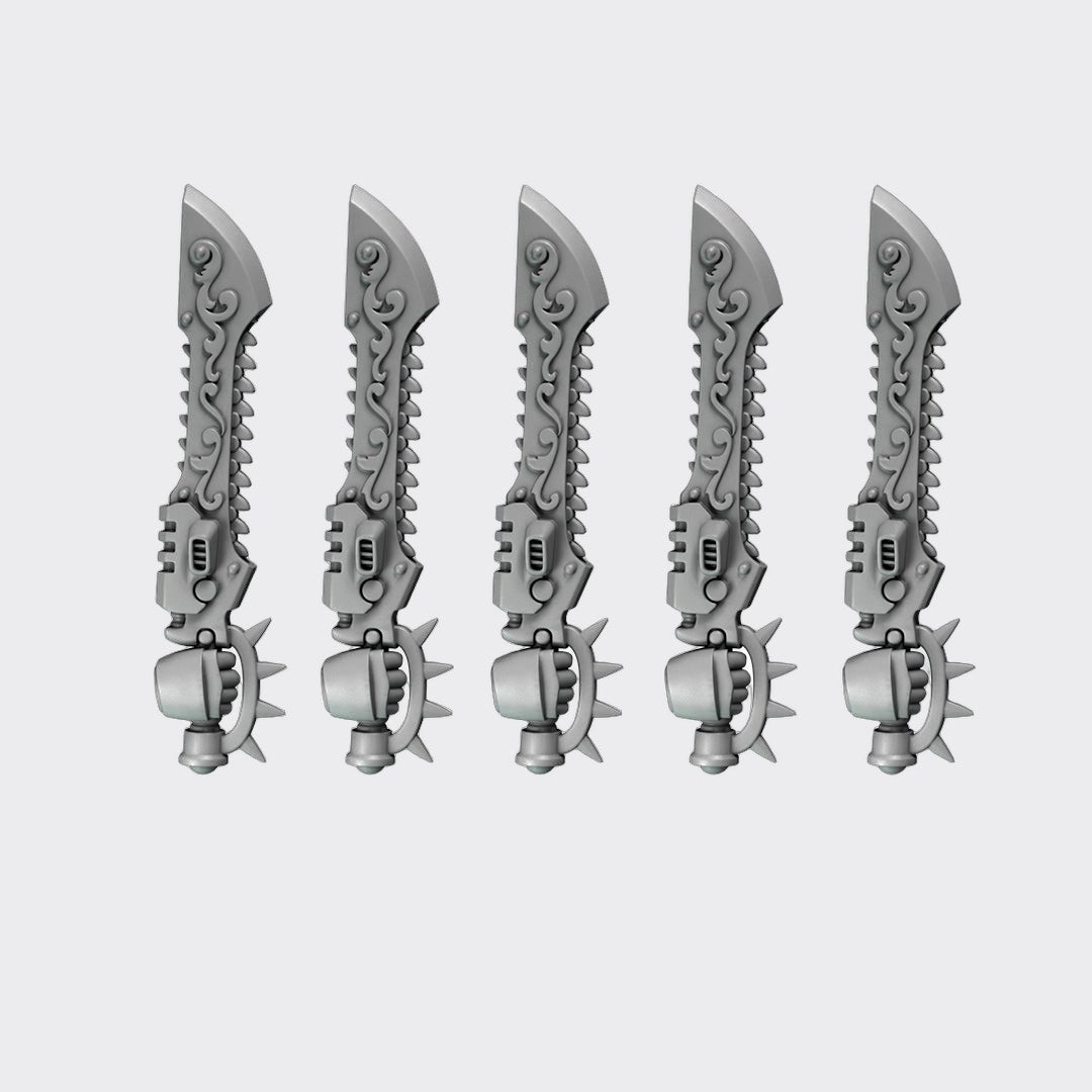 Espadas sierra Crimson Lords C — bits de conversión sci-fi grimdark de Greytide Studio, resina 32mm sin pintar