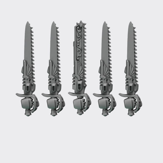 Espadas sierra Crimson Lords E — bits de conversión sci-fi grimdark de Greytide Studio, resina 32mm sin pintar