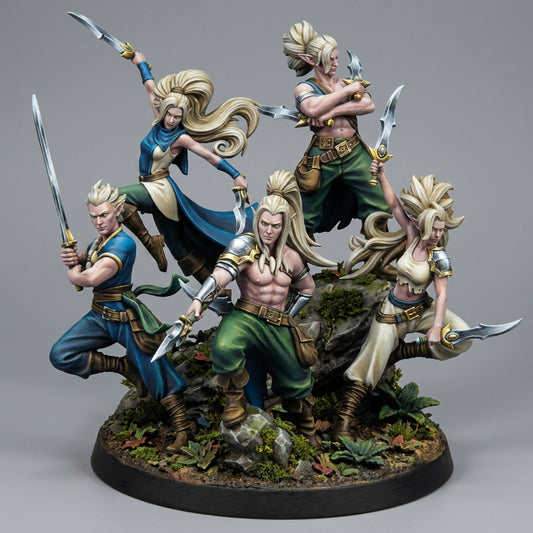 Miniatura Danzantes de la Muerte Elfos Silvanos resina 32mm sin pintar - Drakholm