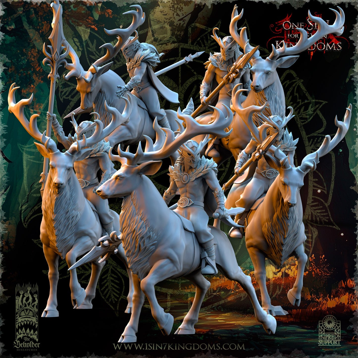 Miniatura Jinetes del Bosque Profundo Elfos Silvanos resina 32mm sin pintar - Drakholm