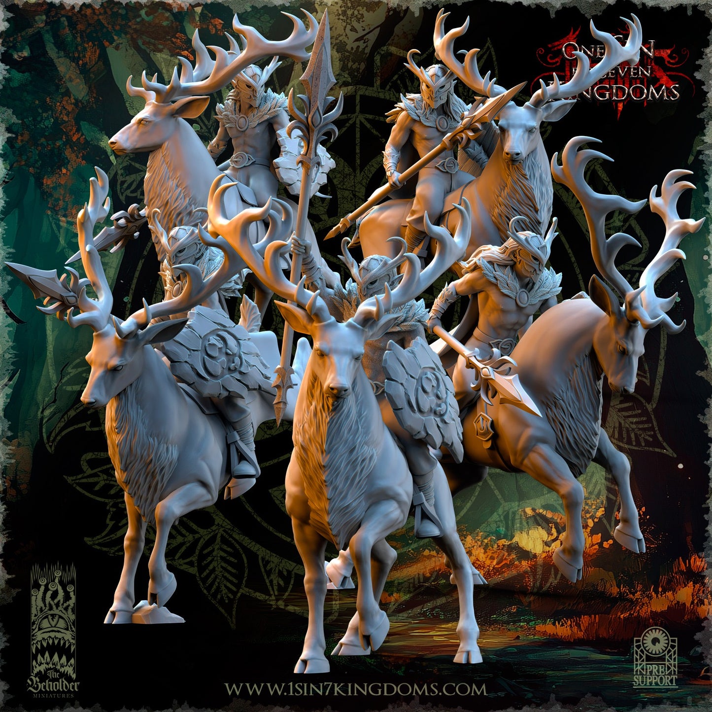 Miniatura Jinetes del Bosque Profundo Elfos Silvanos resina 32mm sin pintar - Drakholm