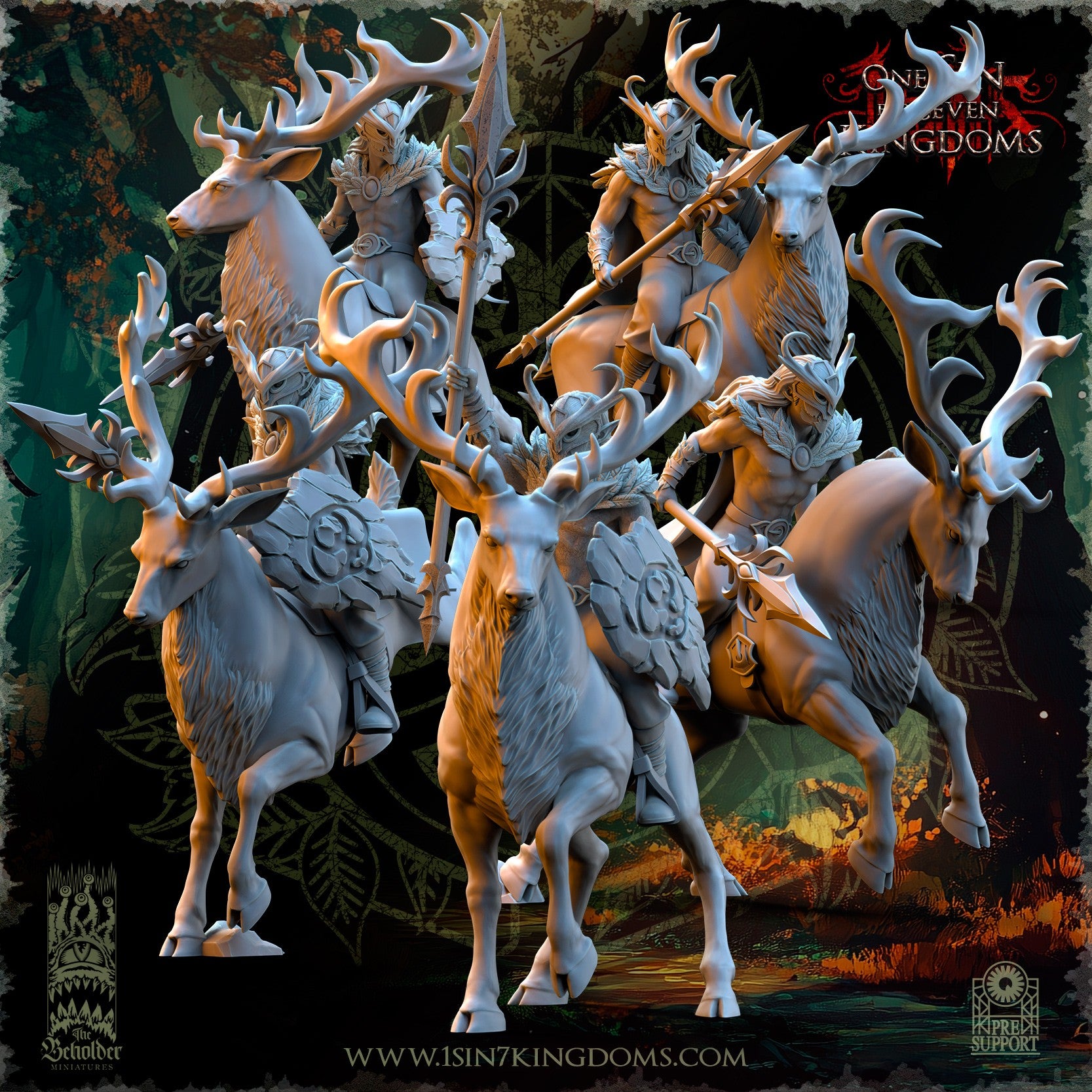 Miniatura Jinetes del Bosque Profundo Elfos Silvanos resina 32mm sin pintar - Drakholm