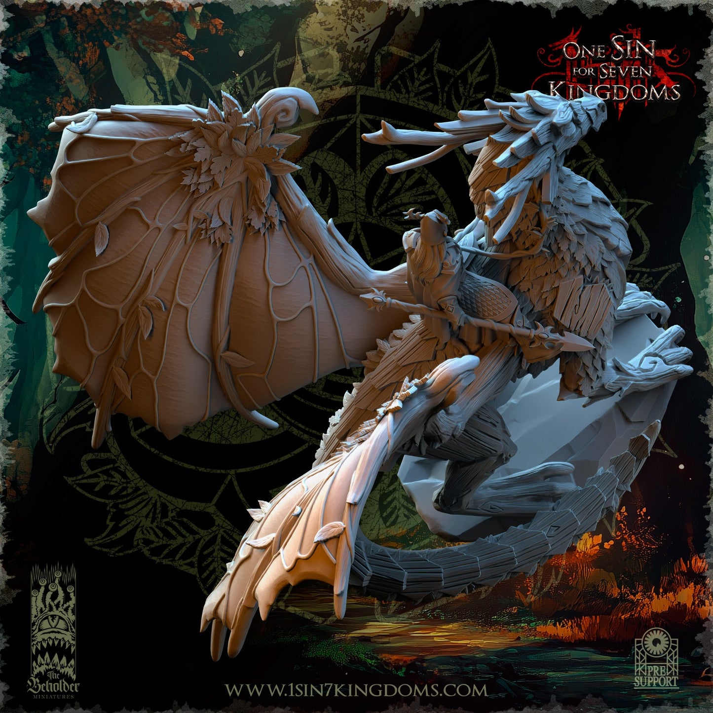 Miniatura Dragón del Bosque Elfos Silvanos resina 32mm sin pintar - Drakholm