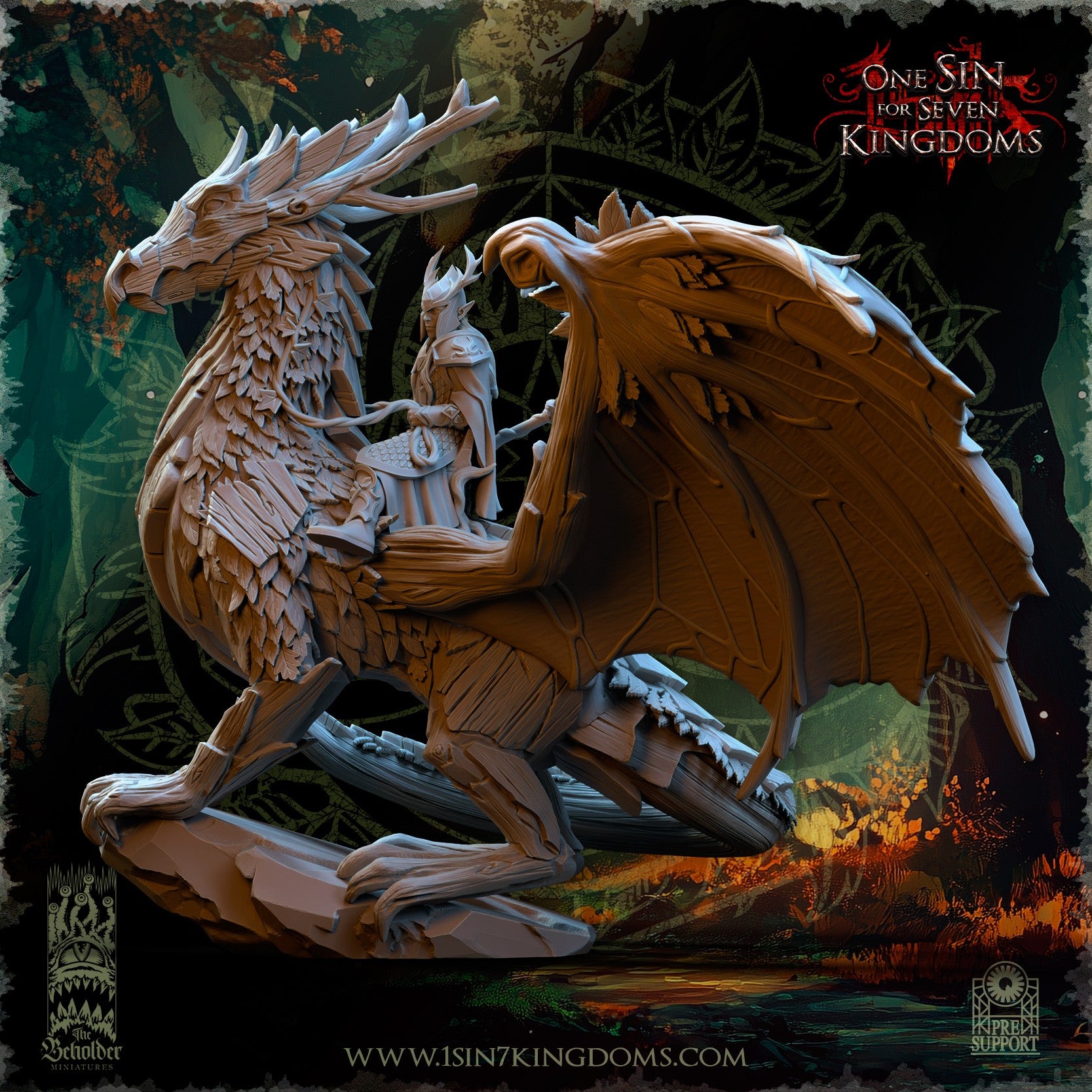 Miniatura Dragón del Bosque Elfos Silvanos resina 32mm sin pintar - Drakholm