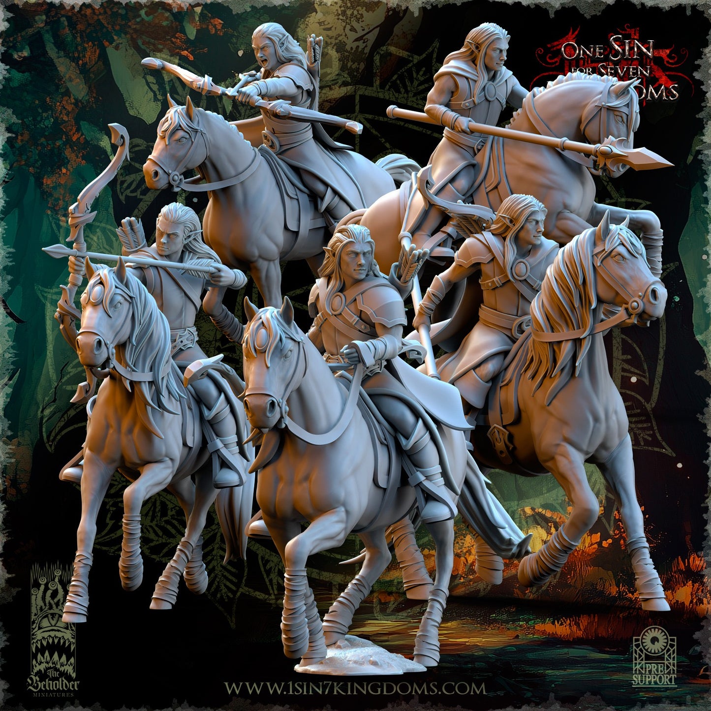 Miniatura Jinetes de la Pradera Elfos Silvanos resina 32mm sin pintar - Drakholm