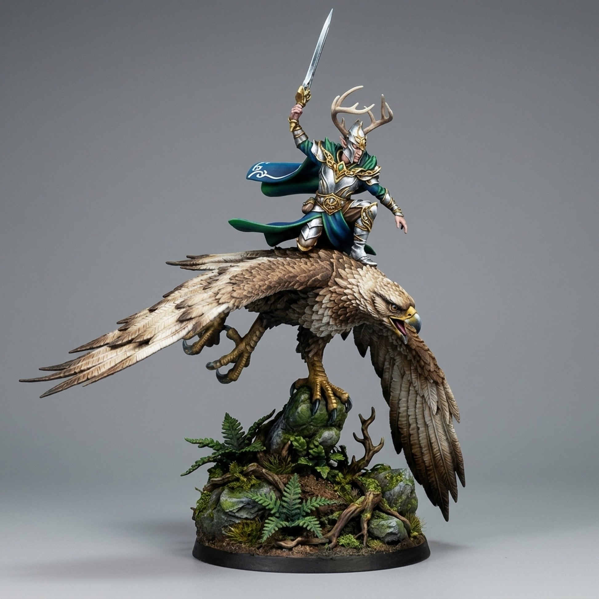 Miniatura Faelar, Comandante sobre Águila Elfos Silvanos resina 32mm sin pintar - Drakholm