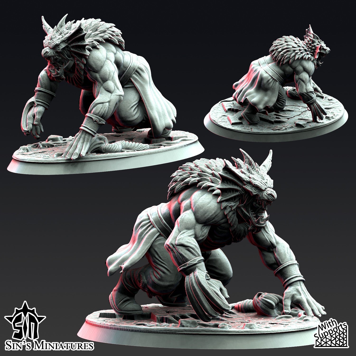 Miniatura Los Colmillos de la Jauría Reinos del Caos resina 32mm sin pintar - Drakholm