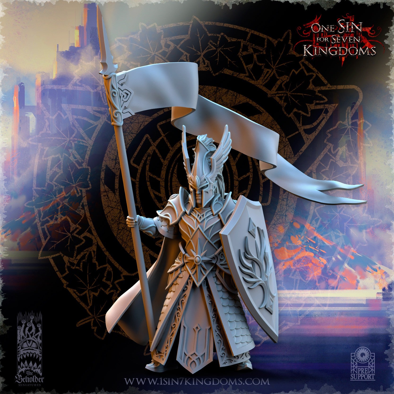 Miniatura Glorindel portaestandarte élfico Altos Elfos resina 32mm sin pintar - Drakholm