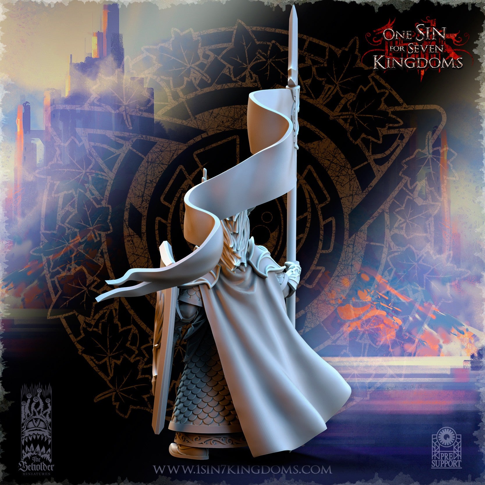 Miniatura Glorindel portaestandarte élfico Altos Elfos resina 32mm sin pintar - Drakholm