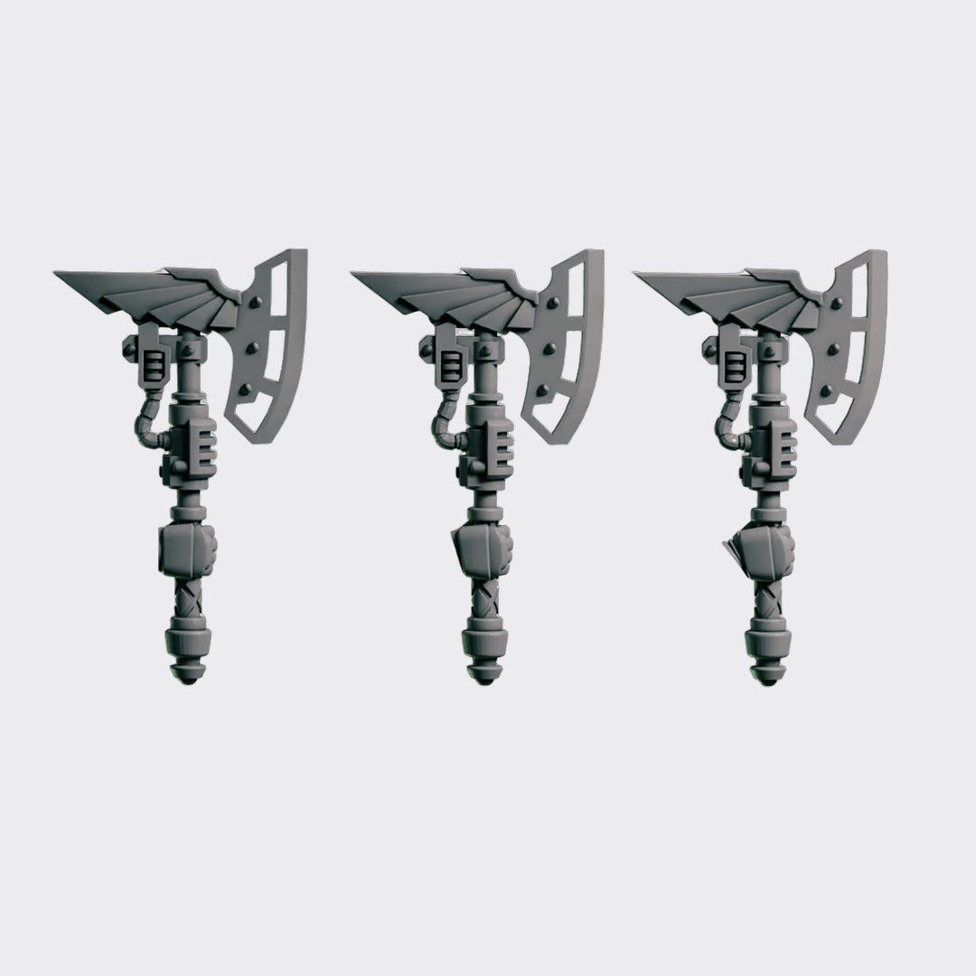 Hachas C — bits de conversión sci-fi grimdark de Greytide Studio, resina 32mm sin pintar