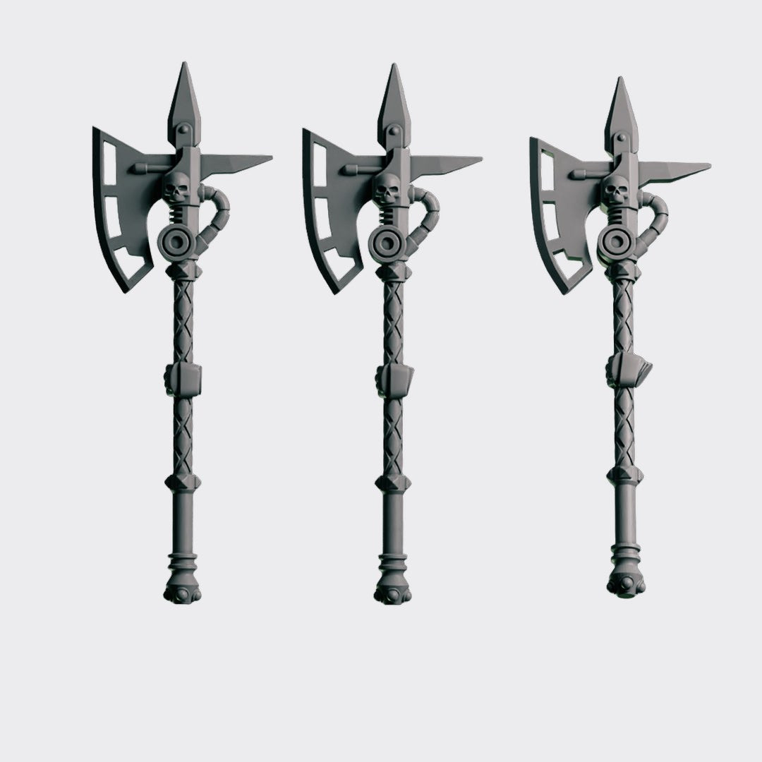 Hachas D — bits de conversión sci-fi grimdark de Greytide Studio, resina 32mm sin pintar
