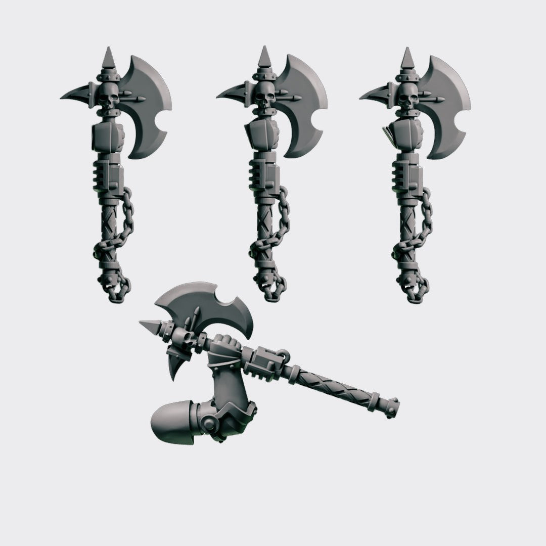 Hachas E — bits de conversión sci-fi grimdark de Greytide Studio, resina 32mm sin pintar