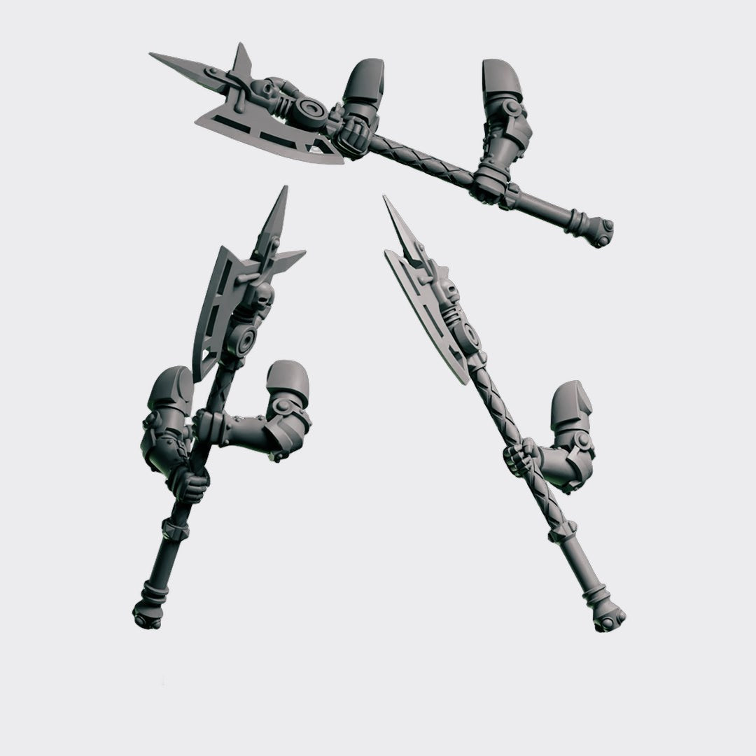 Hachas F — bits de conversión sci-fi grimdark de Greytide Studio, resina 32mm sin pintar
