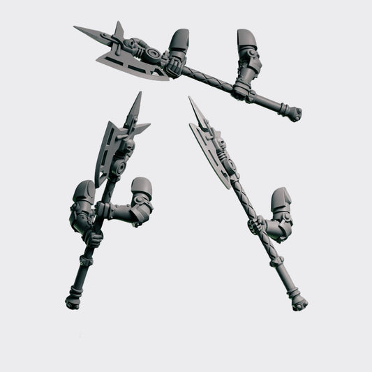 Hachas F — bits de conversión sci-fi grimdark de Greytide Studio, resina 32mm sin pintar