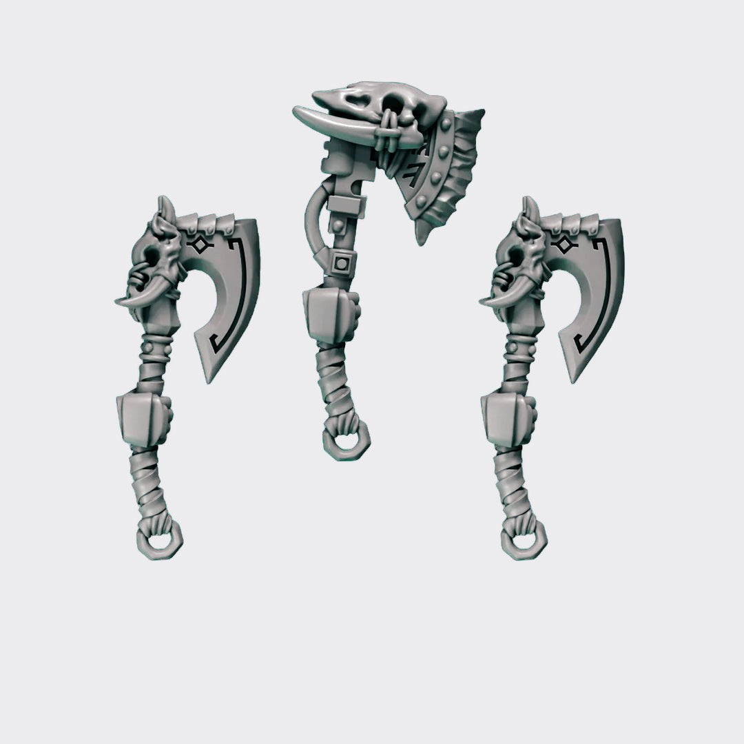 Hachas Primal Hounds A — bits de conversión sci-fi grimdark de Greytide Studio, resina 32mm sin pintar