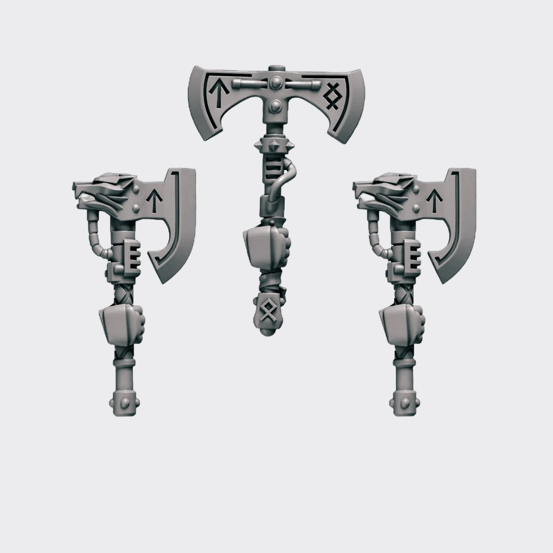 Hachas Primal Hounds B — bits de conversión sci-fi grimdark de Greytide Studio, resina 32mm sin pintar