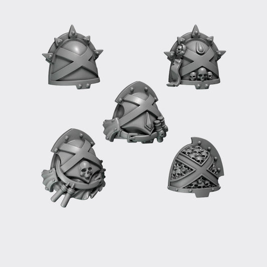 Hombreras Crimson Lords A — bits de conversión sci-fi grimdark de Greytide Studio, resina 32mm sin pintar