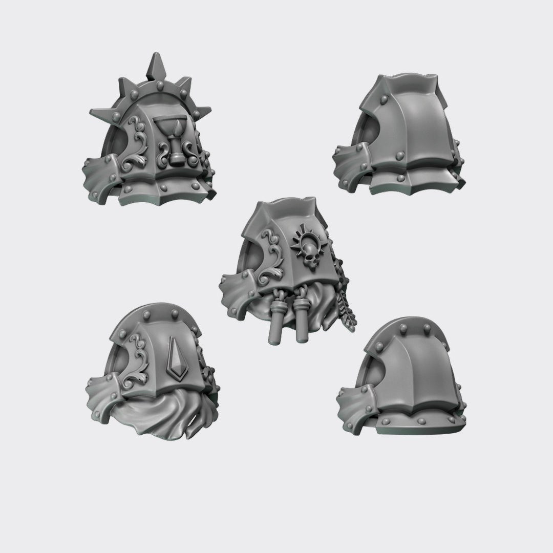Hombreras Crimson Lords B — bits de conversión sci-fi grimdark de Greytide Studio, resina 32mm sin pintar
