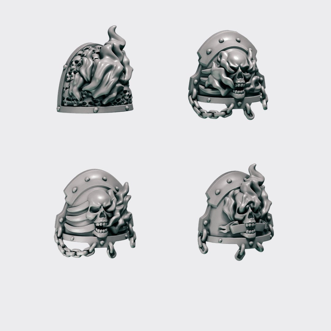 Hombreras Cursed Company — bits de conversión sci-fi grimdark de Greytide Studio, resina 32mm sin pintar