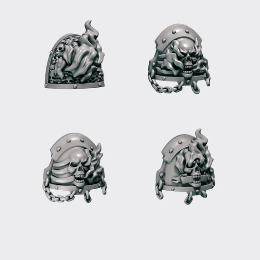Hombreras Cursed Company — bits de conversión sci-fi grimdark de Greytide Studio, resina 32mm sin pintar