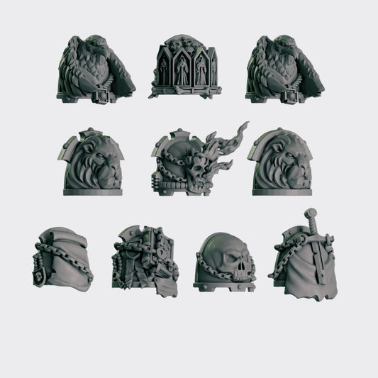 Hombreras Eternal Pilgrims A — bits de conversión sci-fi grimdark de Greytide Studio, resina 32mm sin pintar