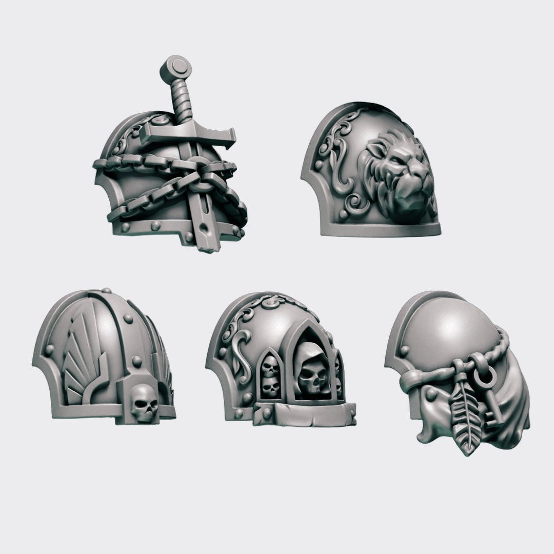 Hombreras Eternal Pilgrims C — bits de conversión sci-fi grimdark de Greytide Studio, resina 32mm sin pintar
