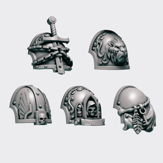 Hombreras Eternal Pilgrims C — bits de conversión sci-fi grimdark de Greytide Studio, resina 32mm sin pintar