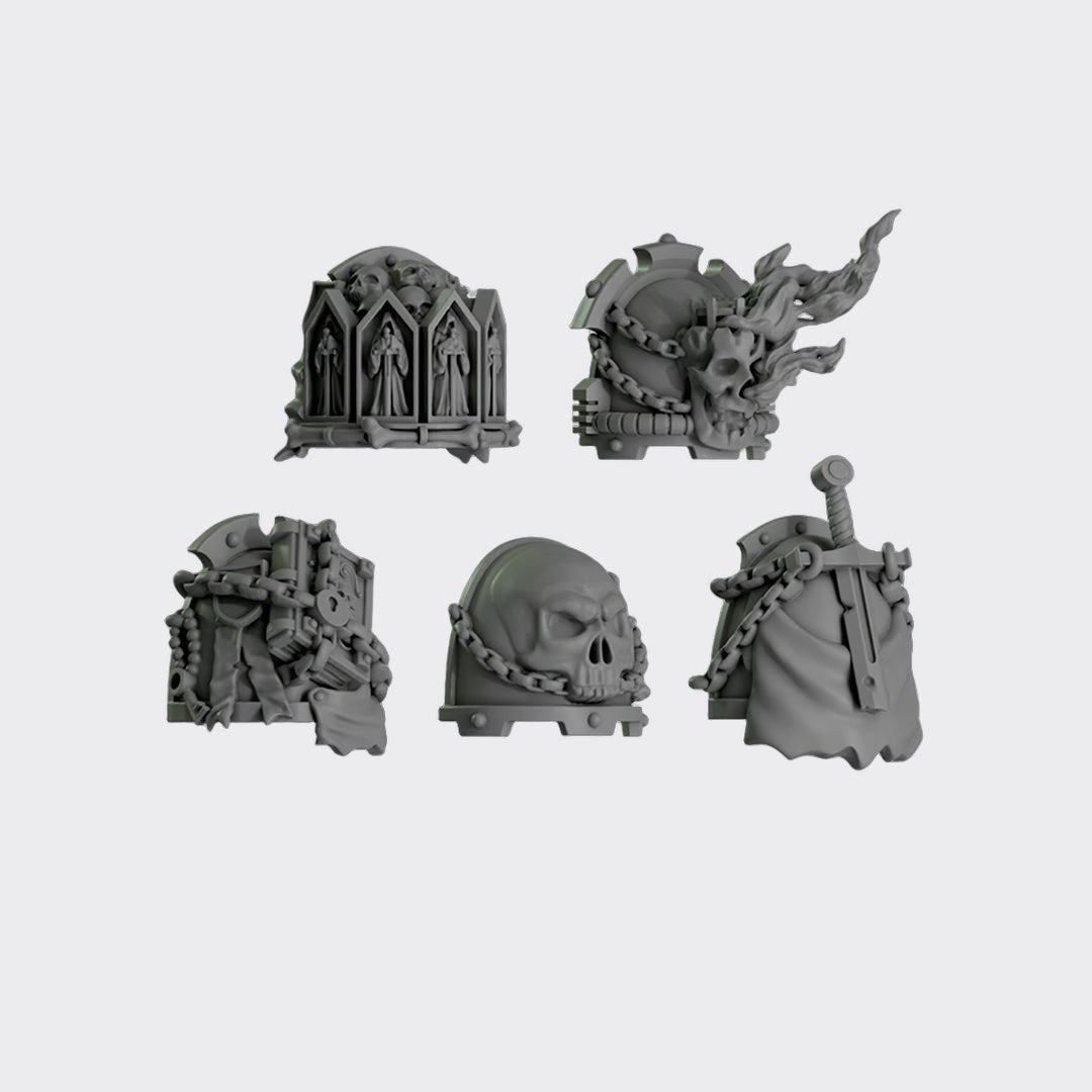 Hombreras Eternal Pilgrims E — bits de conversión sci-fi grimdark de Greytide Studio, resina 32mm sin pintar