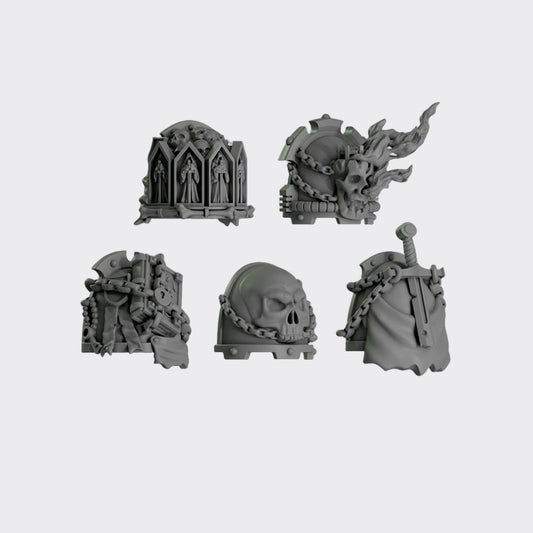 Hombreras Eternal Pilgrims E — bits de conversión sci-fi grimdark de Greytide Studio, resina 32mm sin pintar