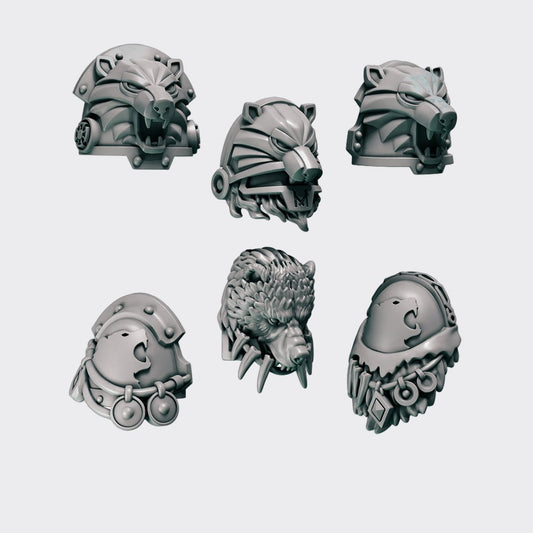 Hombreras HQ Primal Hounds — bits de conversión sci-fi grimdark de Greytide Studio, resina 32mm sin pintar