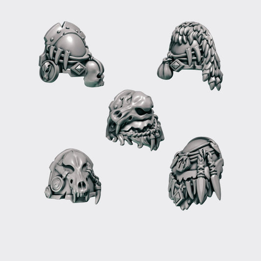 Hombreras Primal Hounds A — bits de conversión sci-fi grimdark de Greytide Studio, resina 32mm sin pintar