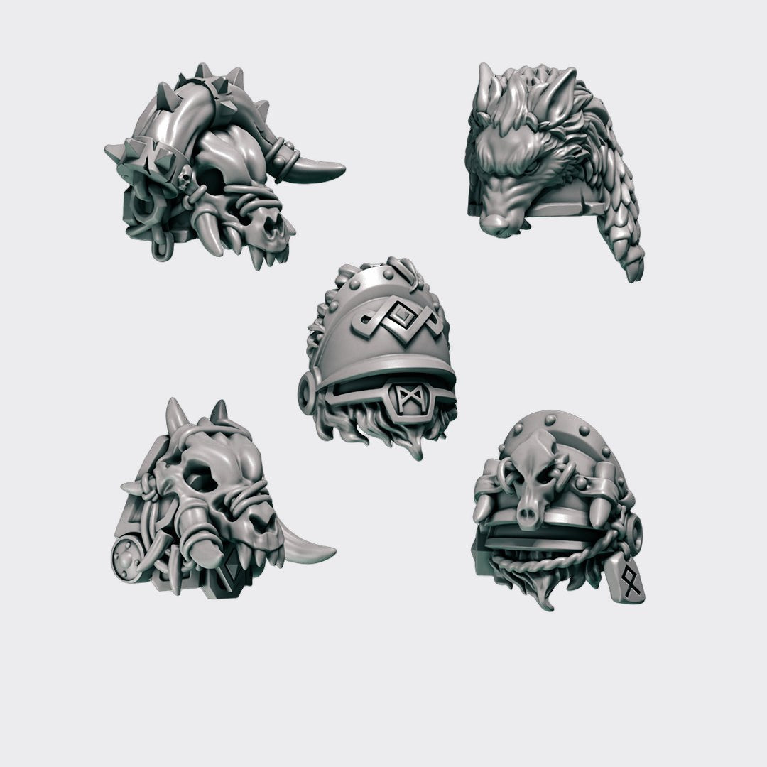Hombreras Primal Hounds C — bits de conversión sci-fi grimdark de Greytide Studio, resina 32mm sin pintar