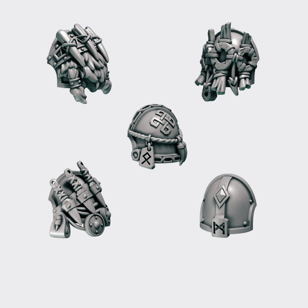 Hombreras Primal Hounds F — bits de conversión sci-fi grimdark de Greytide Studio, resina 32mm sin pintar