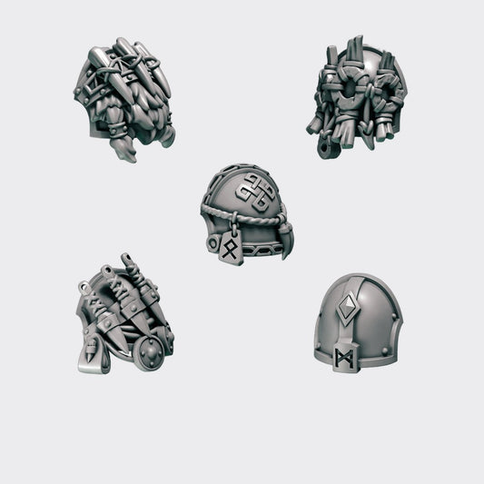 Hombreras Primal Hounds F — bits de conversión sci-fi grimdark de Greytide Studio, resina 32mm sin pintar
