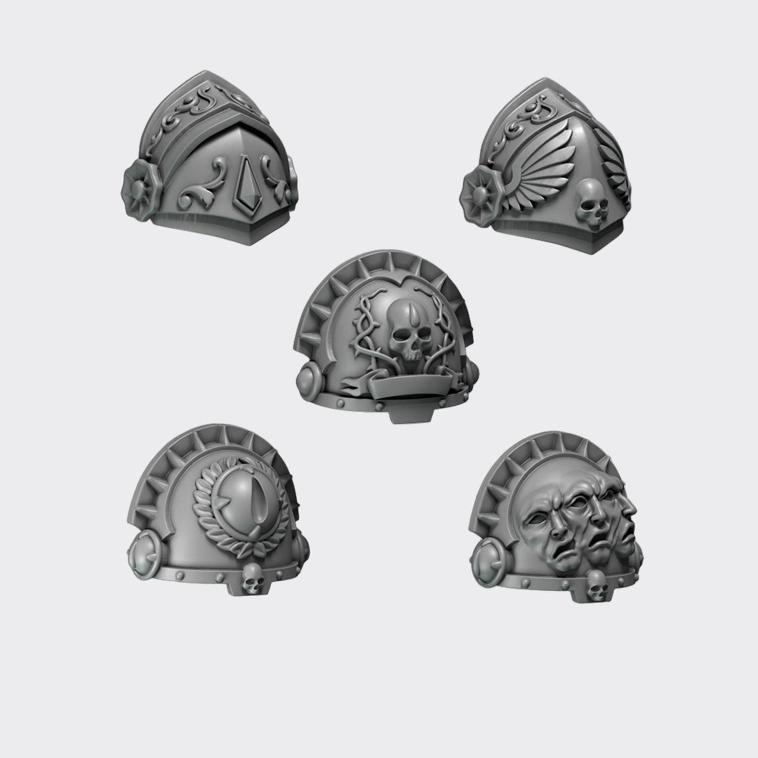 Hombreras Terminators/Gravis Crimson Lords — bits de conversión sci-fi grimdark de Greytide Studio, resina 32mm sin pintar