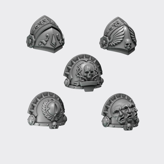 Hombreras Terminators/Gravis Crimson Lords — bits de conversión sci-fi grimdark de Greytide Studio, resina 32mm sin pintar
