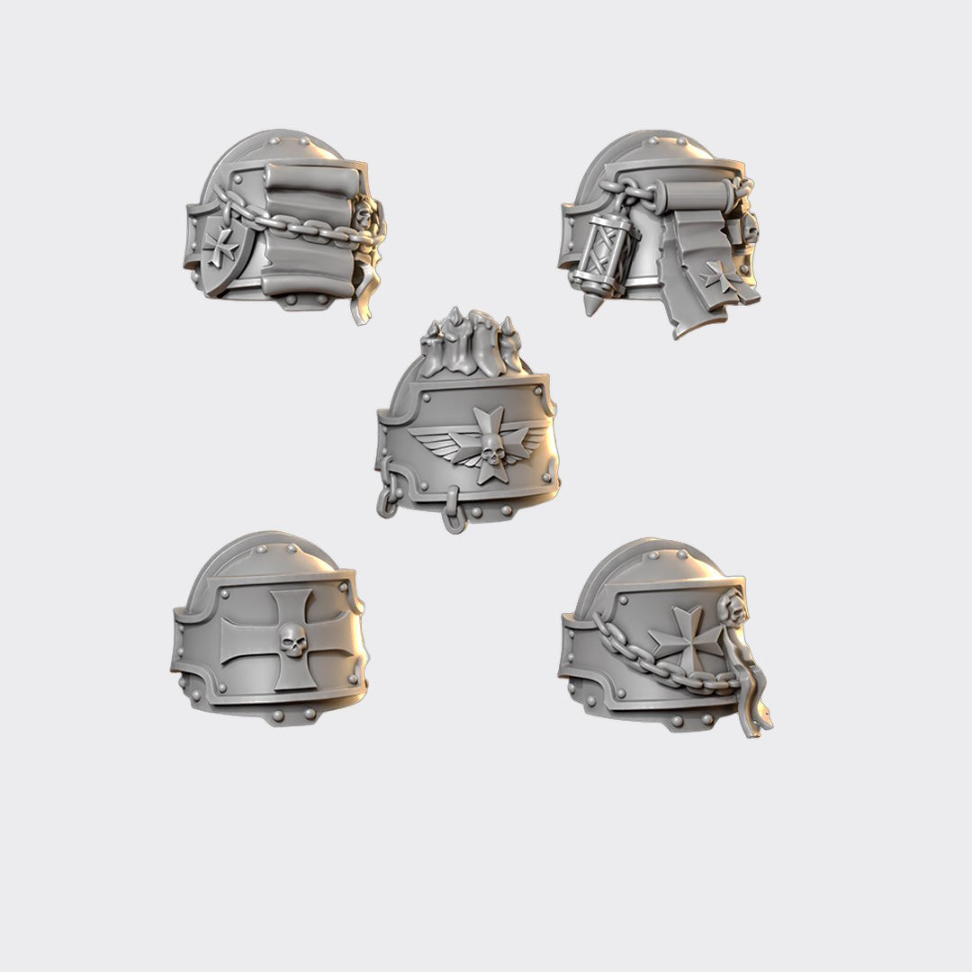 Hombreras Terminators Eternal Crusaders A — bits de conversión sci-fi grimdark de Greytide Studio, resina 32mm sin pintar