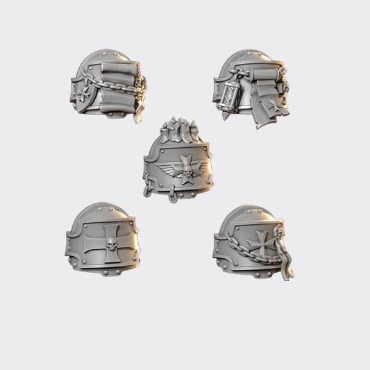 Hombreras Terminators Eternal Crusaders A — bits de conversión sci-fi grimdark de Greytide Studio, resina 32mm sin pintar