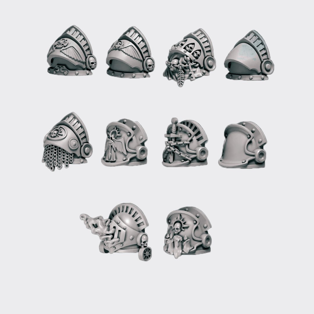 Hombreras Terminators Eternal Pilgrims A — bits de conversión sci-fi grimdark de Greytide Studio, resina 32mm sin pintar